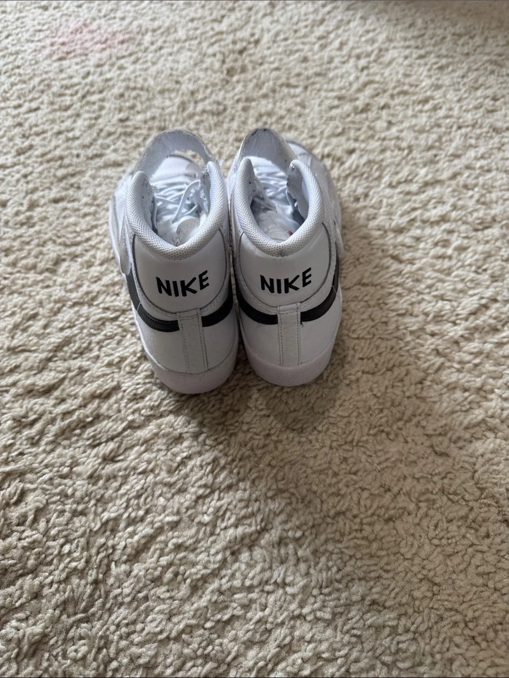 Nike Kids White and Gray High-Top Sneakers with Black Swoosh